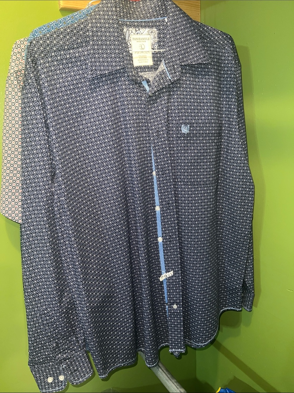 Navy Micro-Print Long Sleeve Shirt